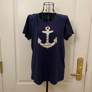 GUC J. Crew Women Silver Beige Anchor Graphic T-Shirt in Blue Size Medium